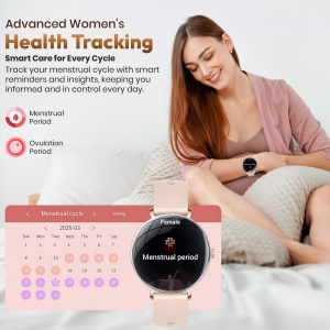 Ceas smartwatch dama Wingereich premium, aliaj de lux, inteligent, fitness, sport, functii smart, rezistent apa, ritm cardiac, numarat pasi, notificari, wireless, apelare Bluetooth, microfon HD, monitorizare somn, 2 bratari incluse, auriu - Img 3