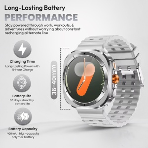 Ceas smartwatch barbati, Wingereich, aliaj, inteligent, Amoled, fitness, sport, functii smart, rezistent apa, ritm cardiac, numarat pasi, notificari, wireless, Bluetooth, microfon HD, monitorizare somn, 2 bratari incluse, argintiu - Img 4