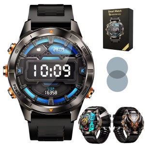 Ceas smartwatch barbati, Wingereich, aliaj, inteligent, fitness, sport, functii smart, rezistent apa, ritm cardiac, numarat pasi, notificari, wireless, Bluetooth, microfon HD, monitorizare somn, 2 bratari incluse, negru