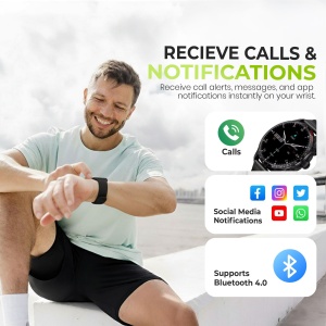 Ceas smartwatch barbati Wingereich premium, aliaj de lux, inteligent, fitness, sport, functii smart, rezistent apa, ritm cardiac, numarat pasi, notificari, wireless, apelare Bluetooth, microfon HD, monitorizare somn, 2 bratari incluse, negru - Img 4
