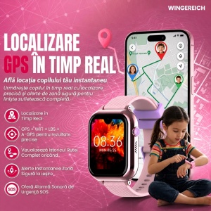 Ceas smartwatch copii GPS 4G AI Asistent, Whatsapp, ChatGPT, Tiktok, Instagram, Facebook, Google play, camera HD, Wingereich™, telefon, apel video HD, AMOLED, WIFI, bluetooth, Android, IOS, SOS, monitorizare spion, ritm cardiac, walkie-talkie, roz - Img 2