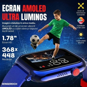 Ceas smartwatch copii GPS 4G AI Asistent, Whatsapp, ChatGPT, Tiktok, Instagram, Facebook, Google play, camera HD, Wingereich™, telefon, apel video HD, AMOLED, WIFI, bluetooth, Android, IOS, SOS, monitorizare spion, ritm cardiac, walkie-talkie, albastru - Img 4