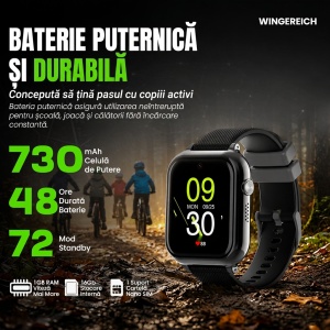 Ceas smartwatch copii GPS 4G AI Asistent, Whatsapp, ChatGPT, Tiktok, Instagram, Facebook, Google play, camera HD, Wingereich™, telefon, apel video HD, AMOLED, WIFI, bluetooth, Android, IOS, SOS, monitorizare spion, ritm cardiac, walkie-talkie, negru - Img 8