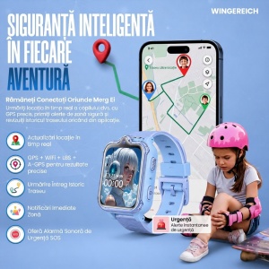 Ceas smartwatch copii GPS 4G camera dubla, Whatsapp, ChatGPT, Tiktok, Instagram, Facebook, Youtube, Google play, Wingereich™, telefon, apel video HD, AMOLED, WIFI, bluetooth, Android, IOS, SOS, monitorizare spion, ritm cardiac, walkie-talkie, albastru - Img 2
