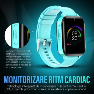 Ceas smartwatch copii GPS 4G, Whatsapp, Youtube, camera HD, Wingereich ™, localizare GPS, telefon, apel video HD, WIFI, bluetooth, apa IP67, Android, IOS, SOS, monitorizare spion, turcoaz - Img 8