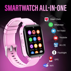 Ceas smartwatch copii GPS 4G, Whatsapp, Youtube, camera HD, Wingereich ™, localizare GPS, telefon, apel video HD, WIFI, bluetooth, apa IP67, Android, IOS, SOS, monitorizare spion, roz lila - Img 9