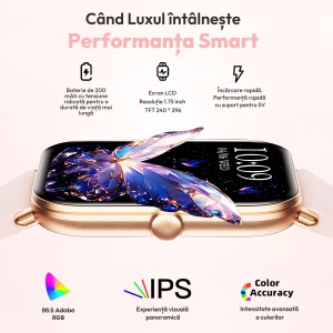Ceas smartwatch dama Wingereich® premium, aliaj de lux, ecran HD de 1.75 de inci, sport, rezistent la apa, monitorizare ritm cardiac, tensiune arteriala, SpO2, pasi, notificari, apelare Bluetooth, monitorizare somn, 2 bratari incluse, auriu - Img 3