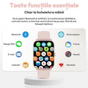 Ceas smartwatch dama Wingereich® premium, aliaj de lux, ecran HD de 1.75 de inci, sport, rezistent la apa, monitorizare ritm cardiac, tensiune arteriala, SpO2, pasi, notificari, apelare Bluetooth, monitorizare somn, 2 bratari incluse, auriu - Img 6