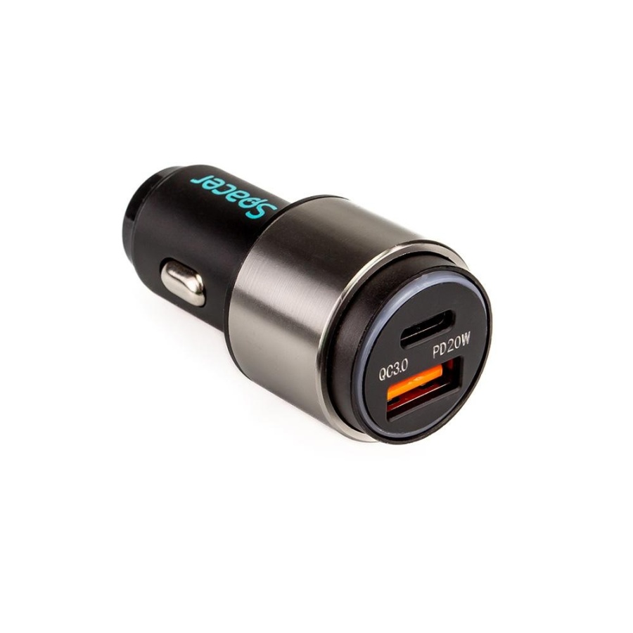 Alim. auto Spacer cu led USB-A&amp;C 38W neg - Img 3
