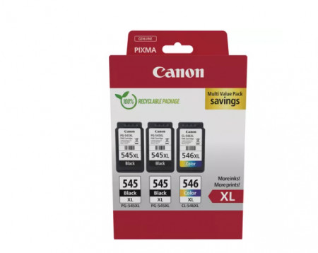 Canon pachet cartuse cearneala PG-545XL X2 /CL-546XL MULTIPACK, capacitate negru: 2 X 400 pagini/13ml, Color: 300 pagini / 15ml, Compatibil cu: PIXMA 2550S, PIXMA IP2850, PIXMA MG2450, PIXMA MG2550, PIXMA MG2950, PIXMA MG3050, PIXMA MG3051, PIXMA MG3052,