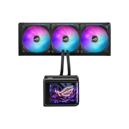 Cooler Procesor ASUSD ROG RYUO IV SLC 360 ARGB, dimensiune waterblock 133x105x123 mm, dimensiune radiator 394x140x32 mm, lungime tub 200 mm, 3x 120mm, viteza: 800-2650 +/- 10% RPM, presiune statica 5.45 mmH2O, airflow: 71.44 CFM, nivel zgomot 39.6 dBA,
