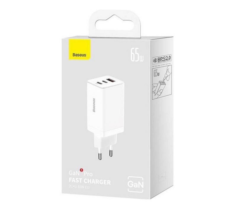 Incarcator retea Baseus GaN5 PRO, Quick Charge 65W, 2 porturi USB PD, 1 port USB Quick Charge, include cablu USB -C la USB-C de 100W, lungime 1m, alb - Img 8