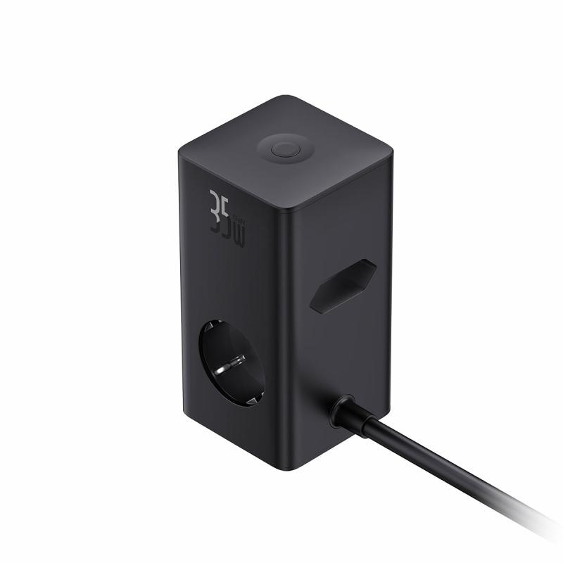 Incarcator retea Baseus PowerCombo Tower Digital Powerstrip, Quick charge 35W, 4 porturi iesire, lungime cablu 1.5m, negru - Img 7