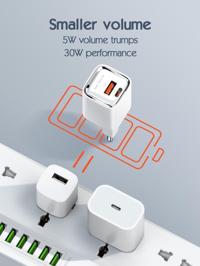 Incarcator retea Serioux 30W Quick Charge, Intrare AC100-240V~ 50/60Hz 0.7A Max, PD Ieșire: 5V-3A, 9V-3A, 12V-2.5A, 15V 2A, 20V=1.5A (30W), QC Ieșire: 5V-3A, 9V-2A, 12V=1.5A (18W), PD+QC=5V=3.6A, Total: 30W Max - Img 7