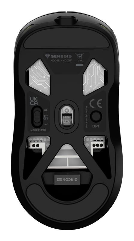 Mouse gaming wireless Gensesis Zircon 660, senzor optic Pixart PAW3311, interfata USB, rezolutie maxima 12000 DPI, numar butoane 6, iluminare RGB, switch mecanic Huano Purple 90M, negru - Img 10