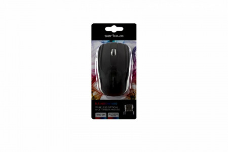 Mouse Serioux, Rainbow 400, fara fir, USB, senzor optic, distanta de operare; 10m, precizie: 1000/1600DPI ajustabila, 4 butoane, 2x baterie AAA, sisteme de operare: Windows / Mac OS / Linux, negru
