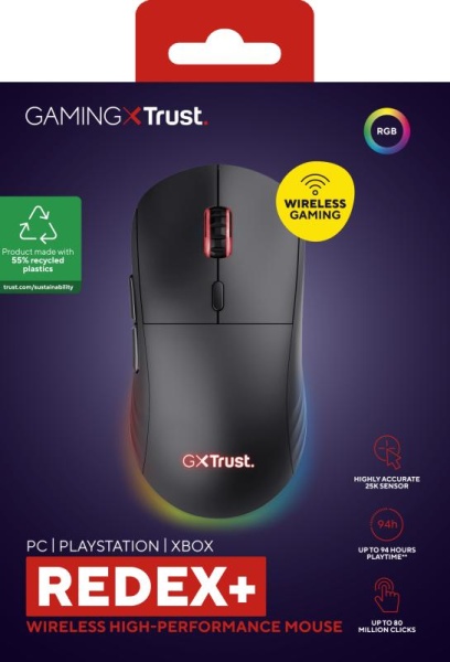 Mouse wireless Trust GXT 927 Redex+, rezolutie maxima 25600 DPI, senzor PAW3370, polling rate 125/250/500/1000Hz, iluminare full RGB, negru - Img 12