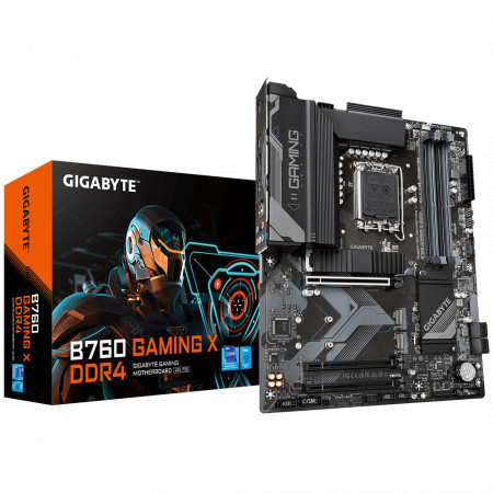 Placa de baza Gigabyte B760 GAMING X DDR4 LGA 1700, 4x sloturi ram, max. 128GB, frecventa maxima suportata 5133MHz, 1x DisplayPort, 1x HDMI, 3x PCIe x16, 4x conectori SATA 6GB/s, 1x LAN 2.5 Gbps, ATX