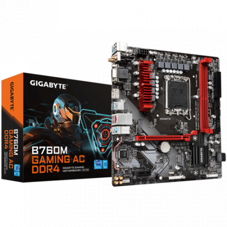 Placa de baza GIGABYTE B760M GAMING AC DDR4, LGA 1700, 2x DDR4, 1x D-Sub 1x HDMI 1x DP, 1x PCIe x1 1x PCIe x16, 2x M.2, 4xSATA 6gb/s