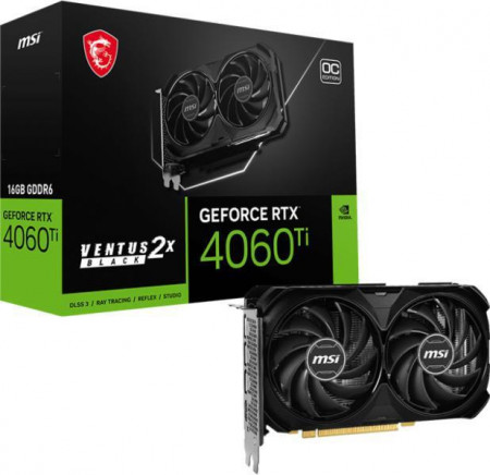 Placa Video MSI GeForce RTX™ 4060 Ti VENTUS 2X BLACK 16G OC GDDR6 PCIE 4.0, 128bit, 3x DP 1xHDMI