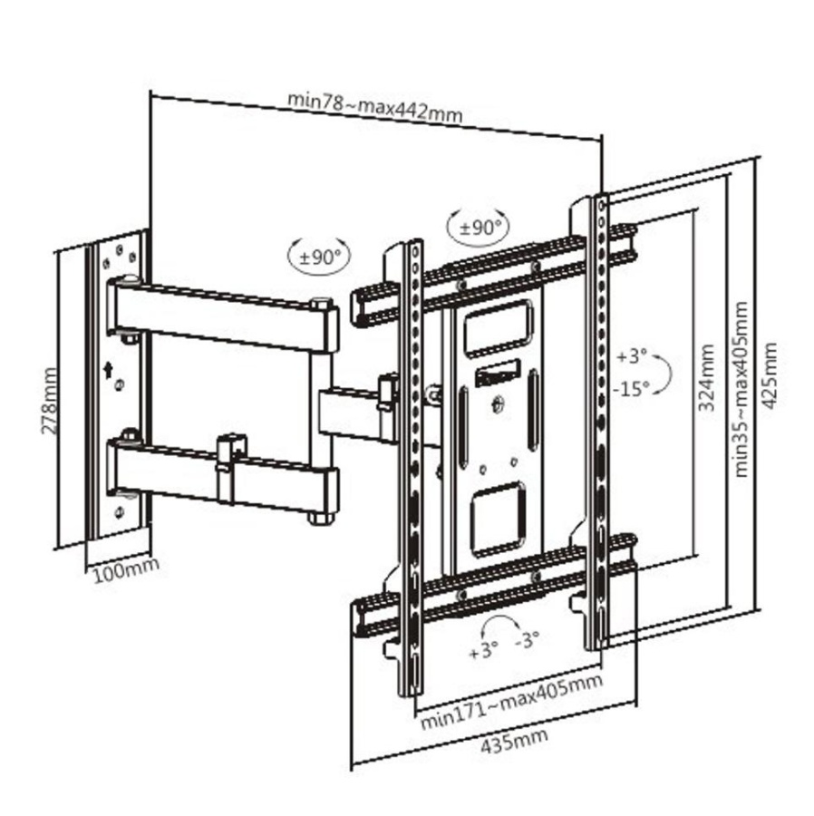 Suport TV de perete Serioux TV61-443, compatibilitate dimensiune ecran: 32"-70", compatibilitate VESA: 200x100, 200x200, 300x200, 400x200, 300x300, 400x300, 400x400, greutate maximă suportata: 50kg, distanta fata de perete: 78~442mm, inclinare: - Img 12