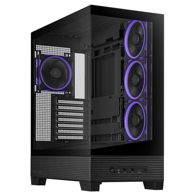 Carcasa ASUS A31 PLUS Mid Tower ARGB NEGRU, Tempered Glass, Sloturi Expansiune 7, Drive Bays: 2x3.5"/2.5", Ventilatoare Suportate: 7 (spate: 1x120mm sau 1x140mm, sus: 3x120mm sau 2x140mm, lateral: 3x120mm), Ventilatoare Incluse: 4 (spate: 1x120mm, - Img 3