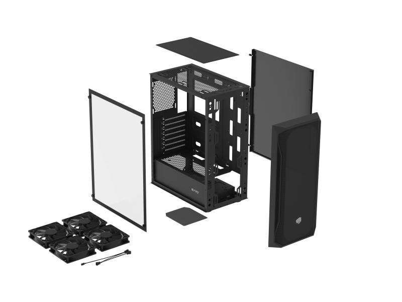 Carcasa FURY SHOBO SH4F Mid Tower NEGRU, Tempered Glass, Sloturi Expansiune 7, Drive Bays: 2x3.5" 2x2.5", Ventilatoare Suportate: 8 (spate: 1x120mm, fata: 3x120mm sau 3x140mm, sus: 2x120mm sau 1x140mm, jos: 2x120mm), Ventilatoare Incluse: 4 (4x120mm), - Img 7