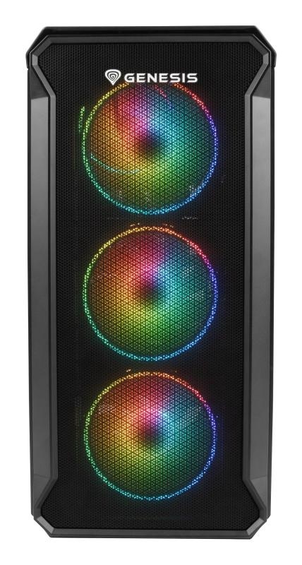 Carcasa GENESIS IRID 503 V2 Mini Tower ARGB NEGRU, Tempered Glass, Sloturi Expansiune 5, Drive Bays: 2x3.5" 3x2.5", Ventilatoare Suportate: 6 (spate: 1x120mm, fata: 3x120mm sau 2x140mm, sus: 2x120mm sau 2x140mm), Ventilatoare Incluse: 4 (4x120mm), Format - Img 2