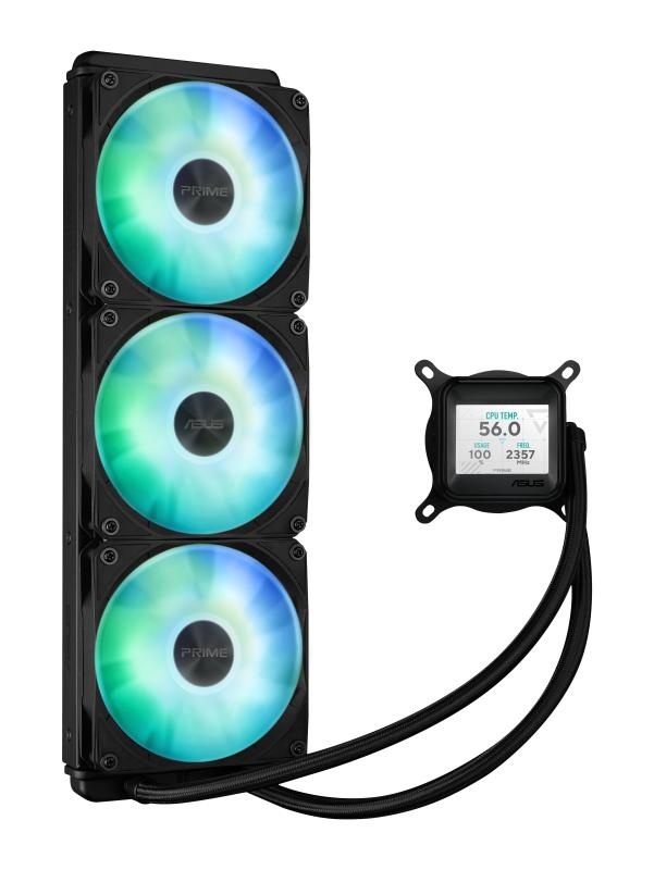 Cooler Procesor ASUS PRIME LC 360 LCD ARGB NEGRU, marime radiator 360mm, 3 ventilatoare ARGB, Viteza ventilatoare 2200 RPM +/- 10%, Suport AMD: AM4, AM5, suport INTEL: LGA 1851/115x/1200/1700, Airflow: 75.7 CFM, Nivel de zgomot ventilatoare: 37.6dBA - Img 2