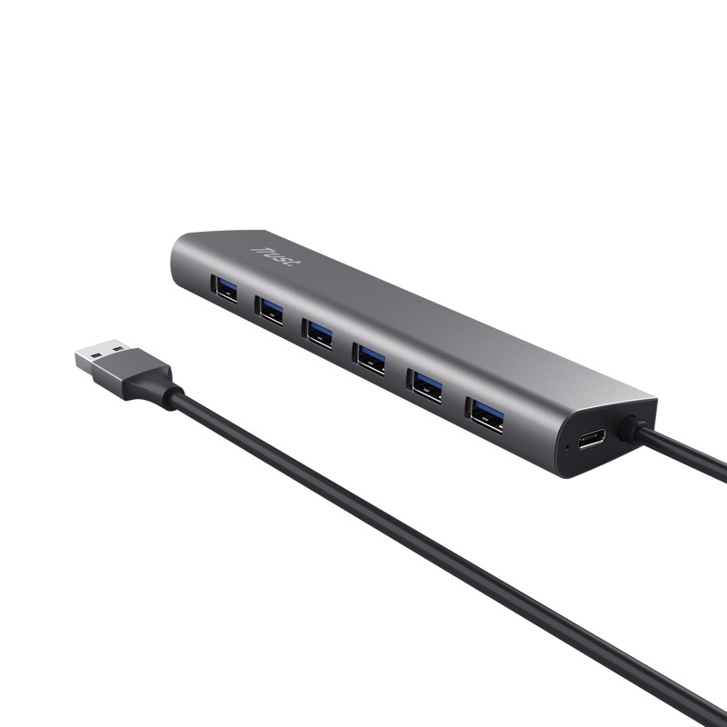 Hub Trust Halyx , 7 porturi USB 3.2 Gen 1, material aluminiu, input USB- C, output USB-A 7, gri - Img 5