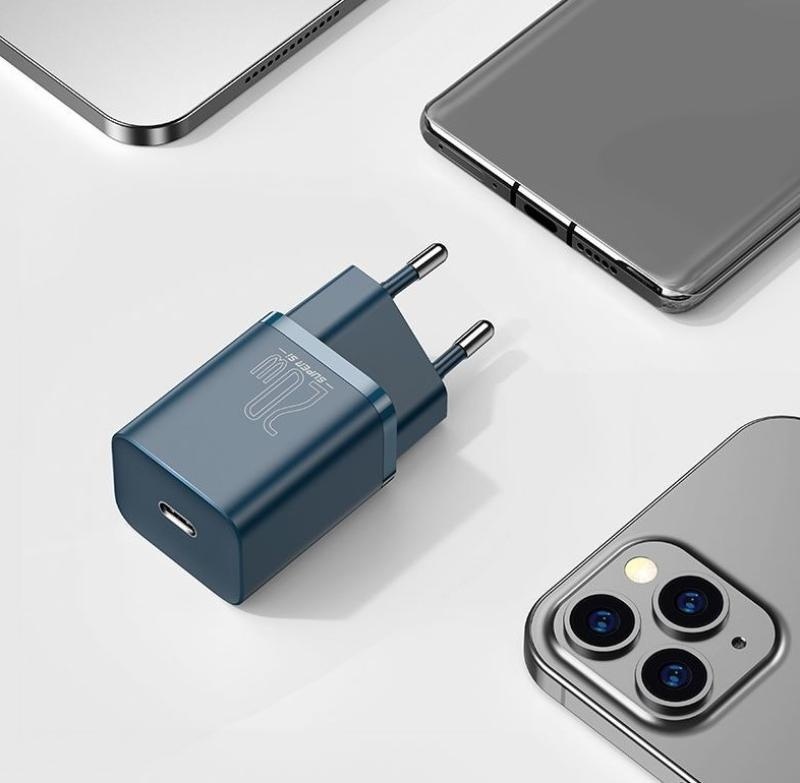 Incarcator retea Baseus Super Si, Quick Charge 20W, 1 x USB Type-C 5V/3A, albastru - Img 7
