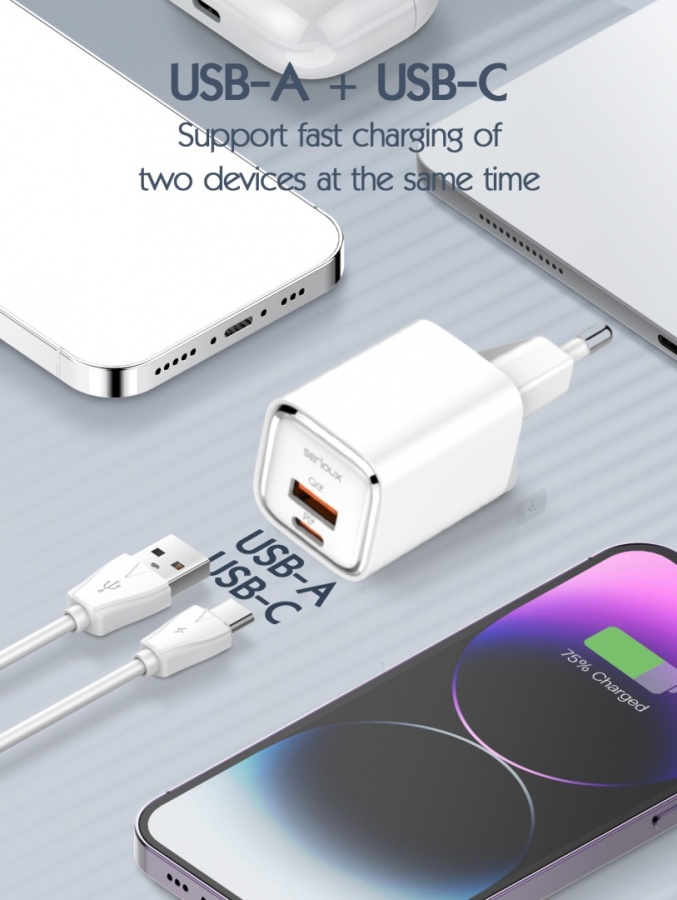 Incarcator retea Serioux 30W Quick Charge, Intrare AC100-240V~ 50/60Hz 0.7A Max, PD Ieșire: 5V-3A, 9V-3A, 12V-2.5A, 15V 2A, 20V=1.5A (30W), QC Ieșire: 5V-3A, 9V-2A, 12V=1.5A (18W), PD+QC=5V=3.6A, Total: 30W Max - Img 8
