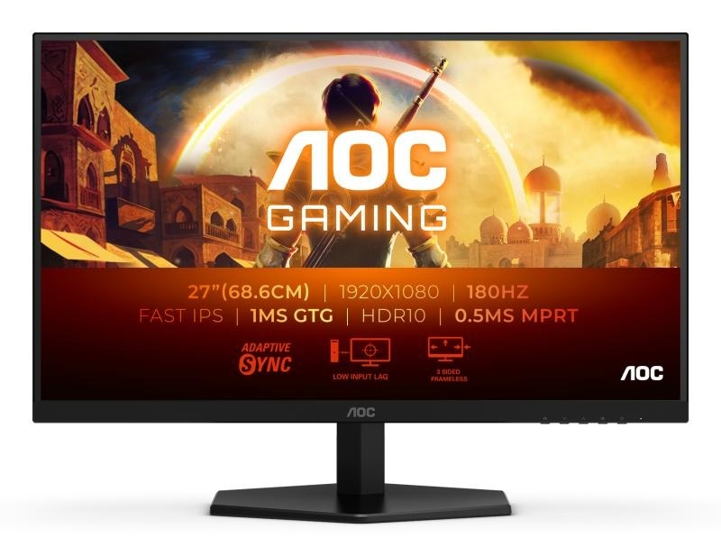 Monitor AOC 27" 27G42E, Diagonal (inch): 27, Diagonal (cm): 69, Aspect ratio: 16:9, Panel: IPS, Resolution: 1920x1080, Refresh Rate: 180Hz, Response time GtG: 1ms, Response time MPRT: 0.5ms, Brightness (max): 300 cd/m², Contrast (static) : 1000:1, - Img 2