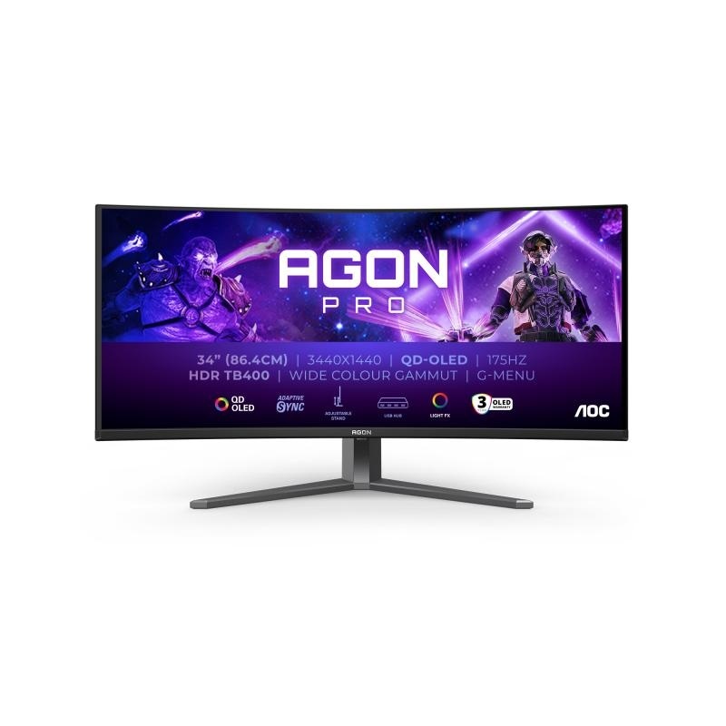 Monitor Aoc 34" AG346UCD, Curvature: 1800R, Diagonal (inch): 34, Diagonal (cm): 86, Aspect ratio: 21:9, Panel: QD-OLED, Resolution: 3440x1440, Refresh Rate: 175Hz, Response time GtG: 0.03ms, Brightness (max): 1000 cd/m², Contrast (static) : 1.5M:1, - Img 3