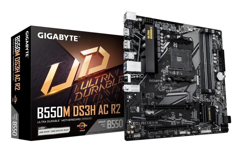 Placa de Baza GIGABYTE B550M DS3H AC R2 AM4, 4x DDR4, 1x DP 1x HDMI, 1x PCIE 4.0 x16 1x PCIE 3.0 x16 1x PCIE 3.0 x1, 2x M.2, 4x SATA 6GB/s, mATX - Img 2