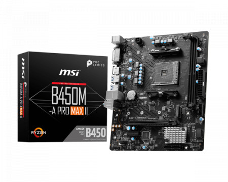 Placa de baza MSI B450M-A PRO MAX II AMD B450, 2x DDR4, 1xHDMI 1xDVI, 1xPCIE x16 1xPCIE 1x, 1x M.2, 4xSATA 6gb/s