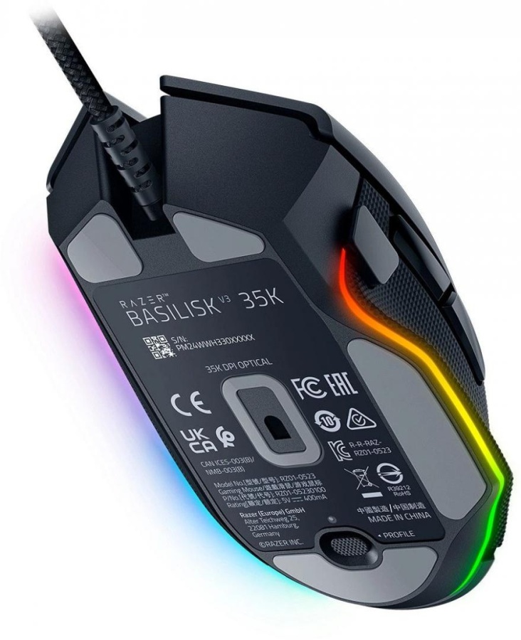 Razer Basilisk V3 35K, cu fir, rezolutie maxima 35000 DPI, 11 butoane programabile, iluminare Razer Chroma™ RGB, senzor Focus Pro 35K Optical Sensor Gen-2, negru - Img 4