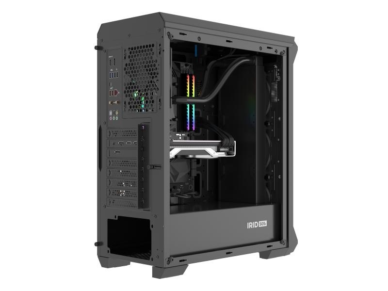 Carcasa GENESIS IRID 505F Mid Tower NEGRU, Tempered Glass, Sloturi Expansiune 8, Drive Bays: 2x3.5" 7x2.5", Ventilatoare Suportate: 6 (spate: 1x120mm, fata: 3x120mm sau 2x140mm, sus: 2x120mm sau 2x140mm), Ventilatoare Incluse: 5 (sus: 1x120mm, fata: - Img 8