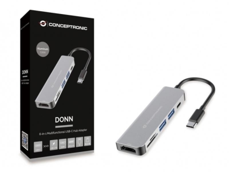 CONCEPTRONIC DONN02G 6-in-1 USB 3.2 Gen 1 Docking Station, USB 3.0 x 2, 60W USB PD, HDTV, SD, TF/MicroSD, 35.8 x 120 x 15 mm - Img 8
