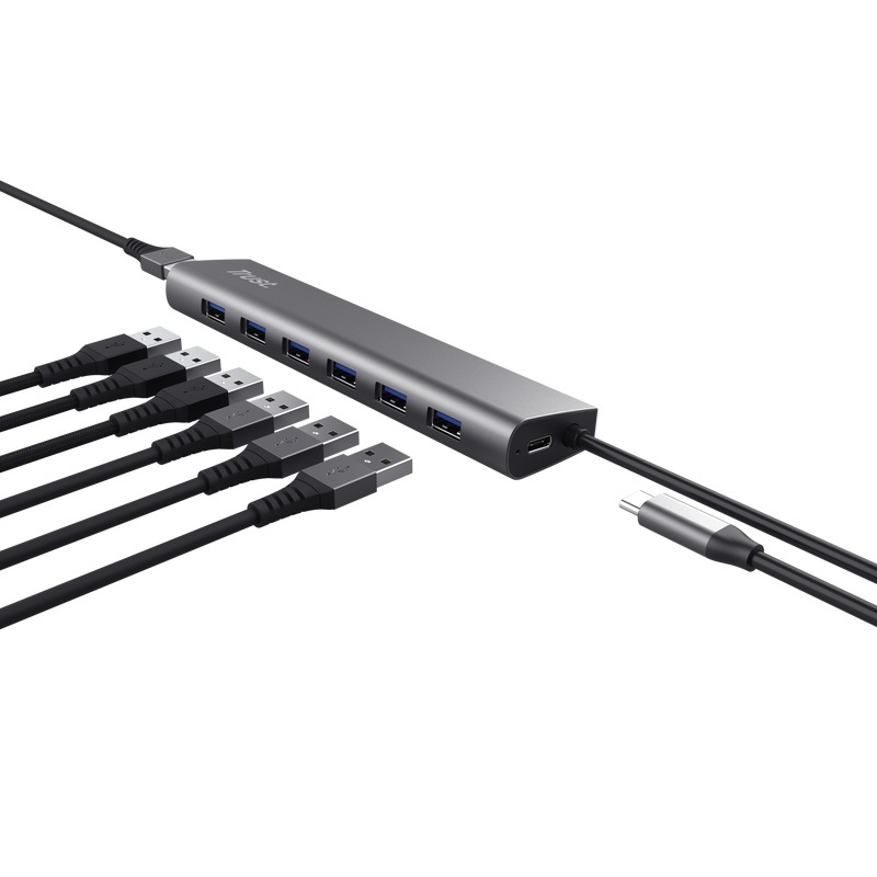 Hub Trust Halyx , 7 porturi USB 3.2 Gen 1, material aluminiu, input USB- C, output USB-A 7, gri - Img 2