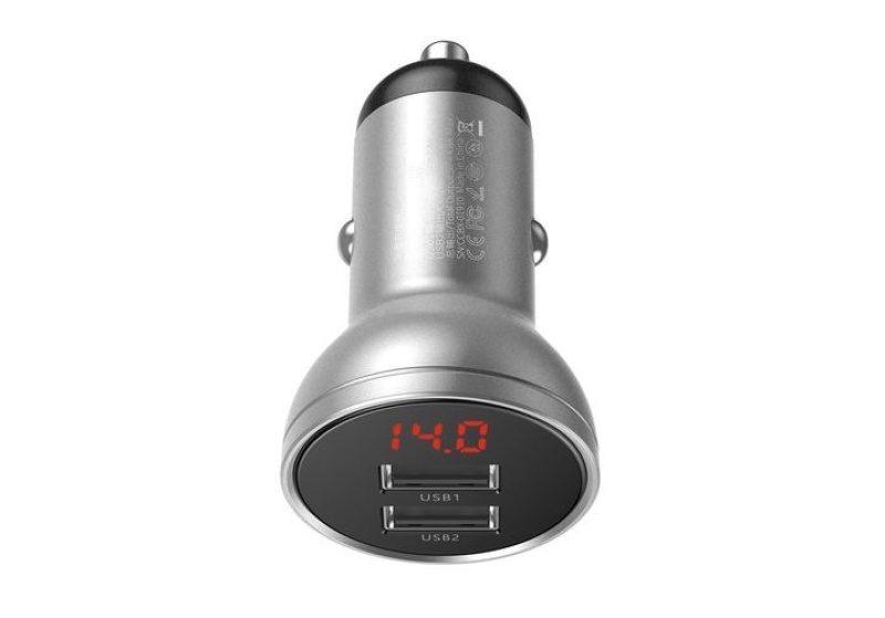 Incarcato auto Baseus Digital Display, 2 x USB Output 5V/4.8A, total output 24W, pt. bricheta auto, afisaj digital, argintiu - Img 4