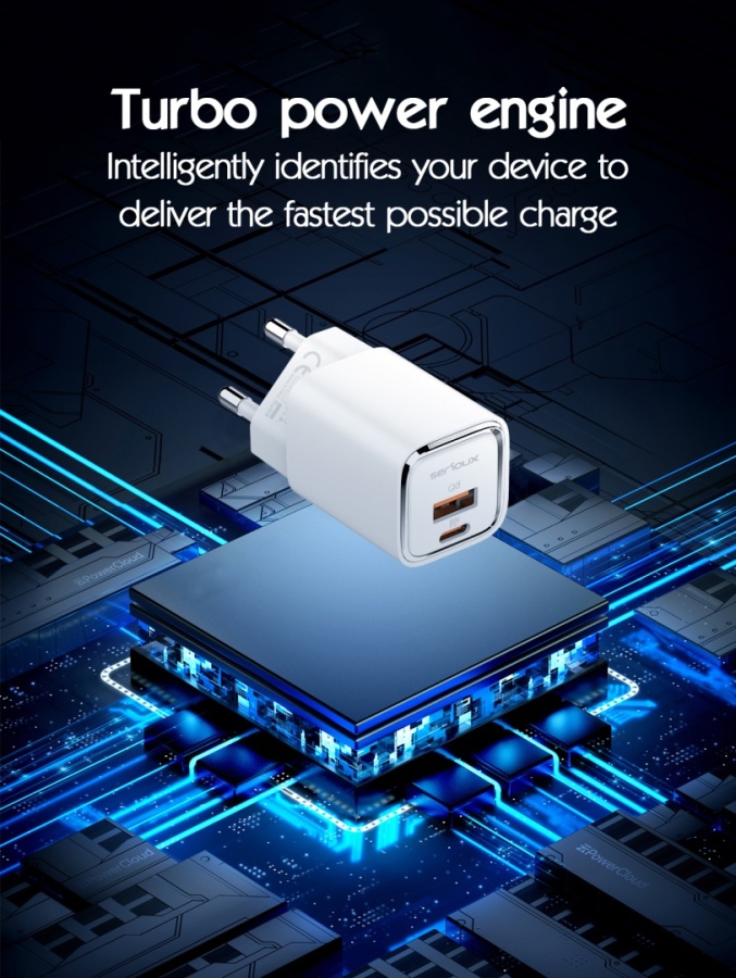 Incarcator retea Serioux 30W Quick Charge, Intrare AC100-240V~ 50/60Hz 0.7A Max, PD Ieșire: 5V-3A, 9V-3A, 12V-2.5A, 15V 2A, 20V=1.5A (30W), QC Ieșire: 5V-3A, 9V-2A, 12V=1.5A (18W), PD+QC=5V=3.6A, Total: 30W Max - Img 10