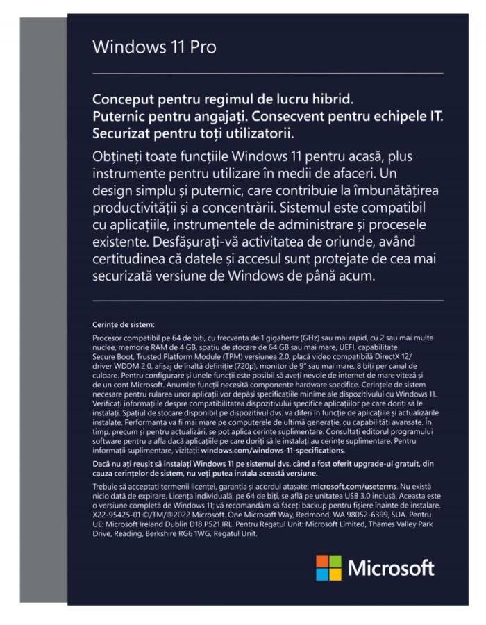 Licenta retail Microsoft Windows 11 Pro 32-bit/64-bit Romanian USB - Img 2