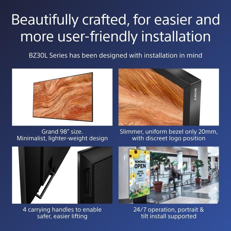 Monitor signage Sony BZ30L, 98", 440nit, 24/7, UHD, panel VA, D-LED, 15.9ms, contrast static 6000:1, contrast dinamic 300000:1, mătuire 2%, Android 10, stocare 16GB. Miracast, Chromecast built-in, AirPlay, Apple HomeKit, Google Play Store. Conectivitate: - Img 5