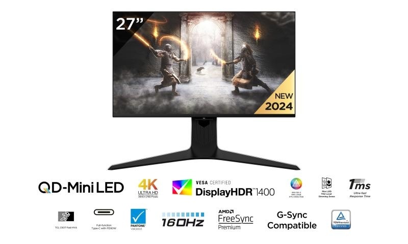 Monitor TCL 27" 27R83U, Diagonal (inch): 27, Diagonal (cm): 69, Aspect ratio: 16:9, Panel: QD-Mini LED, Resolution: 3840x2160, Refresh Rate: 160Hz, Response time GtG: 1ms, Brightness (max): 1600 cd/m², Contrast (static) : 4000:1, Viewing angle: 178/178, - Img 6