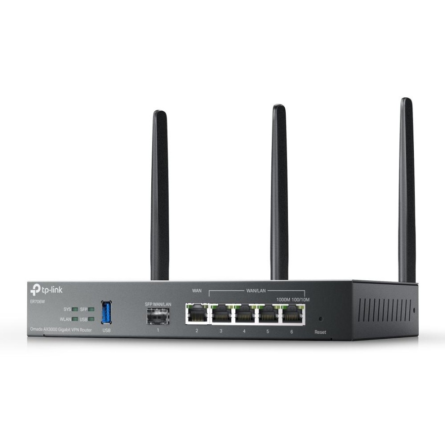 "Omada AX3000 Wi-Fi 6 Gigabit VPN Router PORT: 1× Gigabit SFP WAN/LAN Port, 1× Gigabit RJ45 WAN Port, 4× Gigabit WAN/LAN RJ45 Ports, 1× USB 3.0 SPEED: 574Mbps at 2.4 GHz + 2402 Mbps at 5 GHz (HE160) FEATURE: Integration with Omada SDN Controller, Support - Img 3