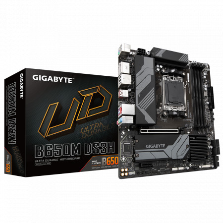 Placa de baza Gigabyte B650M DS3H AM5 AMD Socket AM5：Supports AMD Ryzen™ 7000 Series Processors Unparalleled Performance：Direct 6+2+1 Phases Digital VRM Solution Dual Channel DDR5：4*SMD DIMMs with AMD EXPO™ & Intel® XMP Memory Module Support SuperSpeed