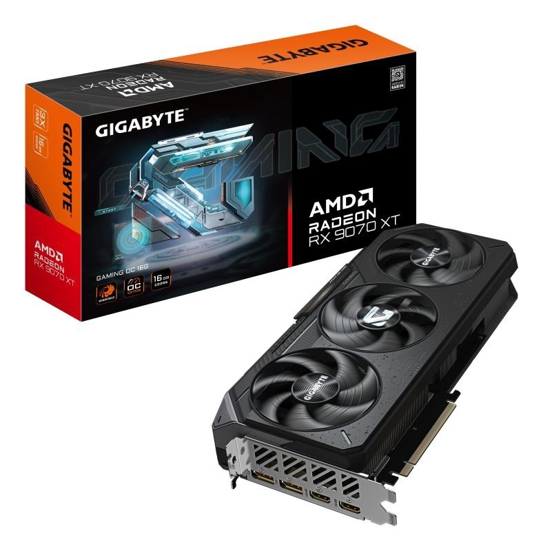Placă video GIGABYTE GV-R9070XTGAMING OC-16GD, GPU AMD RDNA 4, 16 GB GDDR6 256-bit, PCIe 5.0 x16, frecvență boost OC, ieșiri 3×DisplayPort 2.1 + 1×HDMI 2.1. - Img 2