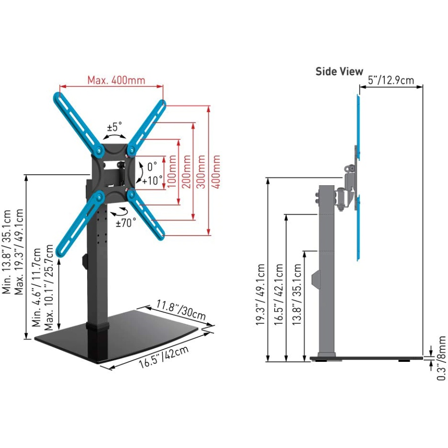 Suport TV de podea, Barkan S320.B, Fix, 29"-58", VESA 400x400, suporta pana la 25kg, Negru - Img 2