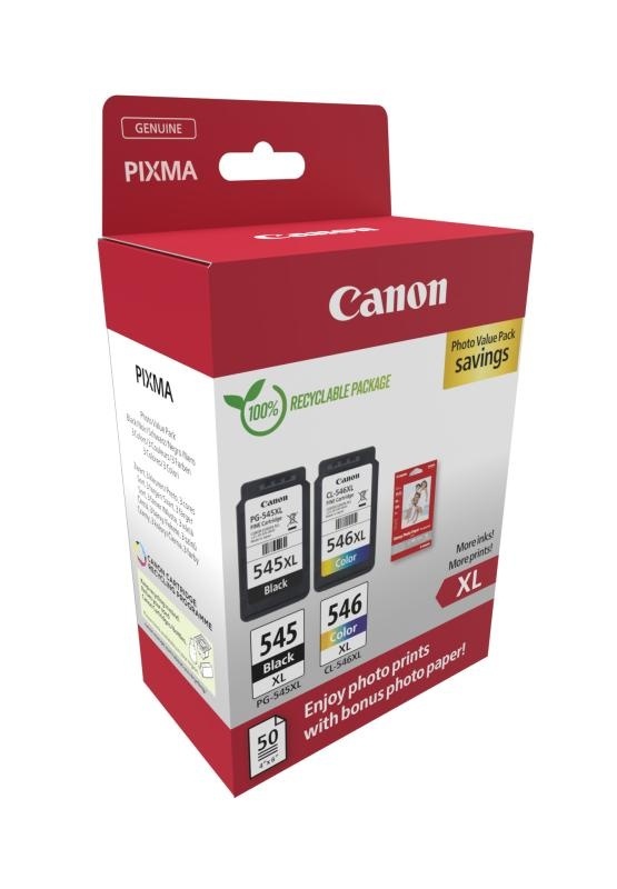 Canon pachet cartuse cearneala PG-545XL/CL-546XL Photo value pack, capacitate negru: 400 pagini/13ml, Color: 300 pagini / 15ml, Compatibil cu: PIXMA 2550S, PIXMA IP2850, PIXMA MG2450, PIXMA MG2550, PIXMA MG2950, PIXMA MG3050, PIXMA MG3051, PIXMA MG3052, - Img 4